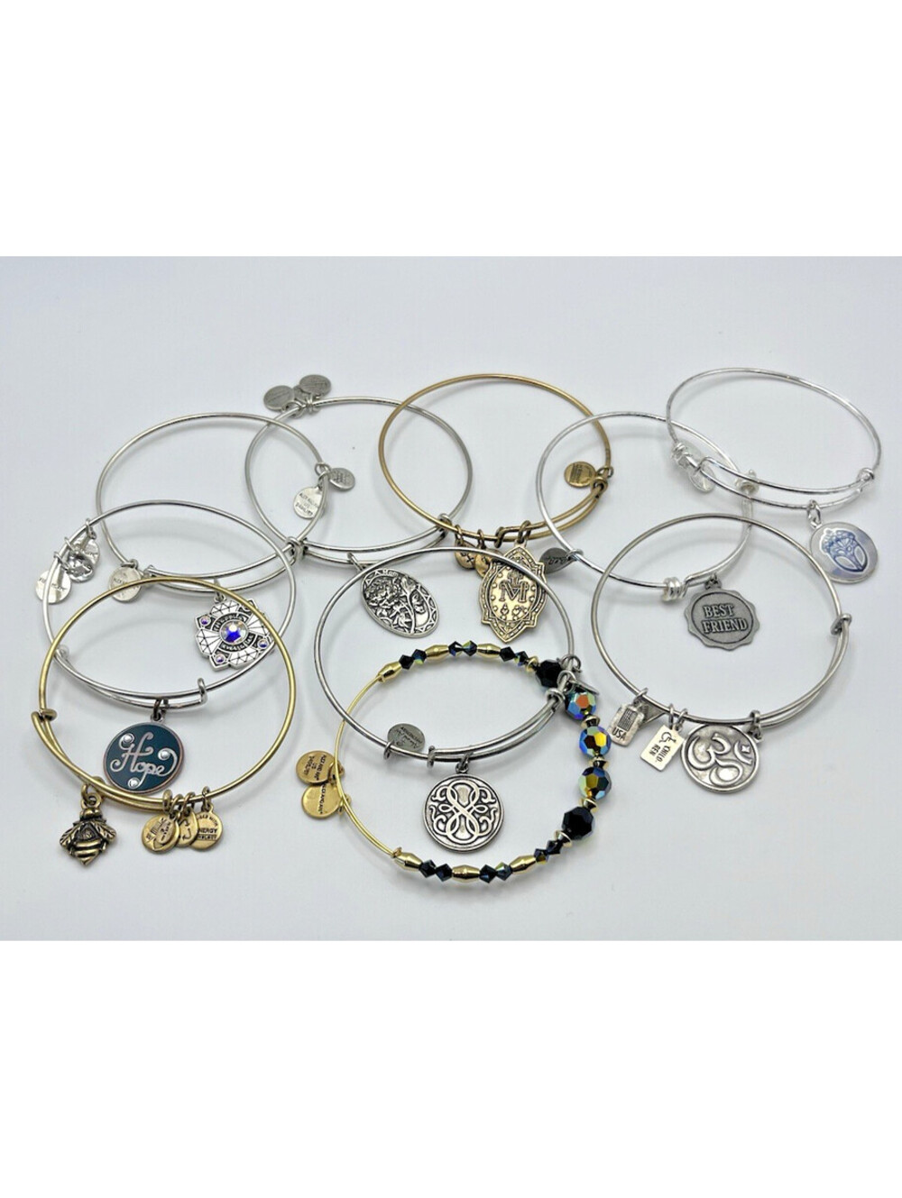 Alex and Ani Expandable Adjustable Wire Bracelet Charms 10 pc Gold Silver Tone